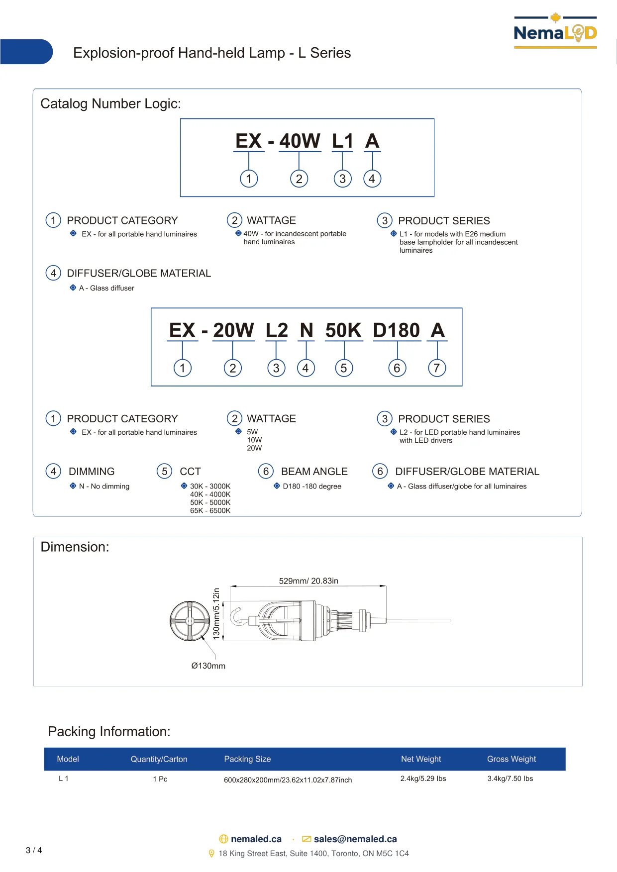 Explosion Proof L Series Drop Light spec sheet, page 3 of 4