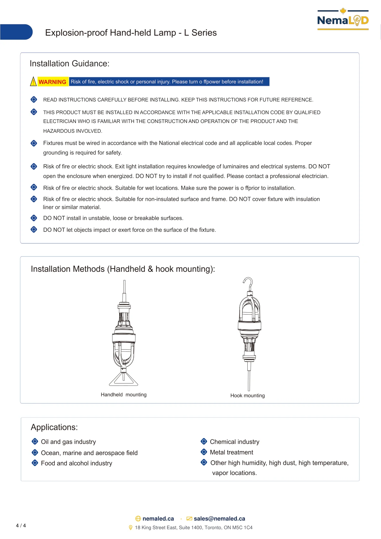 Explosion Proof L Series Drop Light spec sheet, page 4 of 4