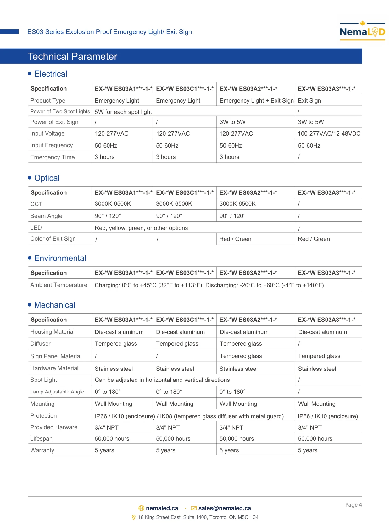 ES03 Emergency Light / Exit Sign spec sheet, page 4 of 10