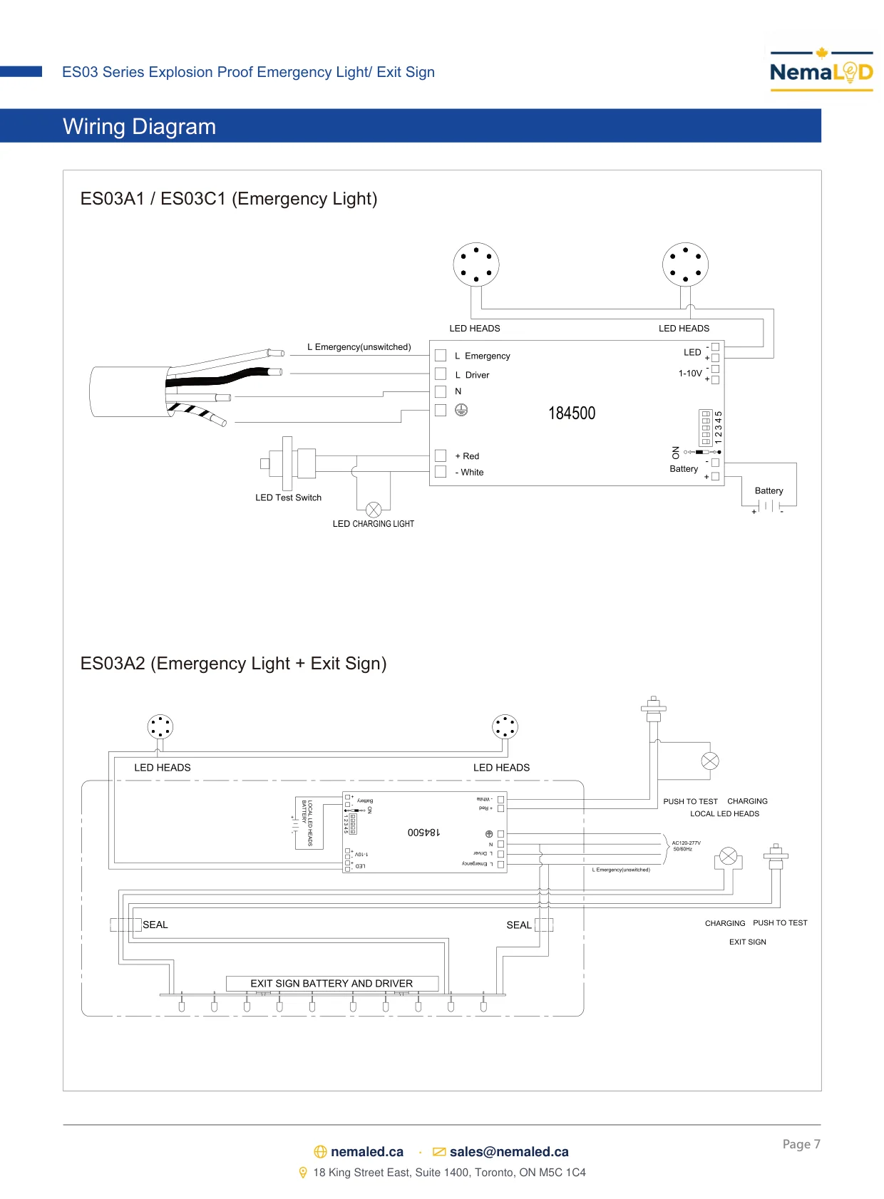 ES03 Emergency Light / Exit Sign spec sheet, page 7 of 10