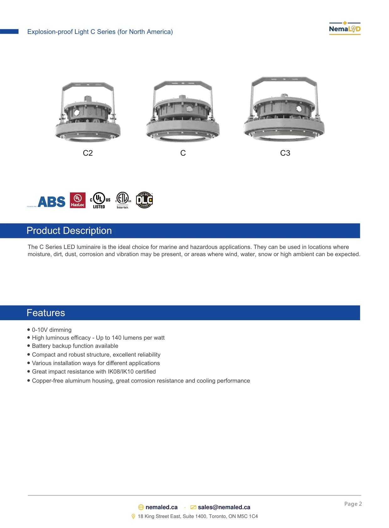 EX-C High Bay spec sheet, page 2 of 11
