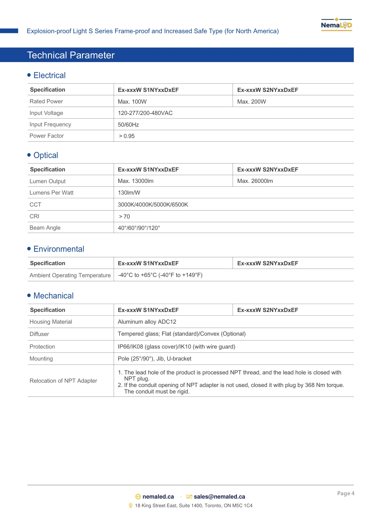 EX-S High Bay spec sheet, page 4 of 8