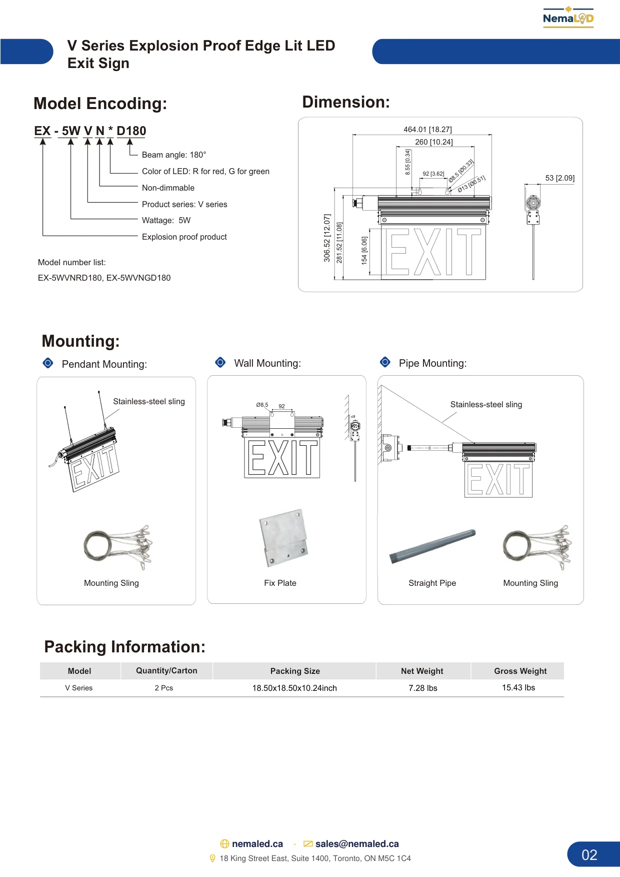V-Series Exit Sign spec sheet, page 3 of 3