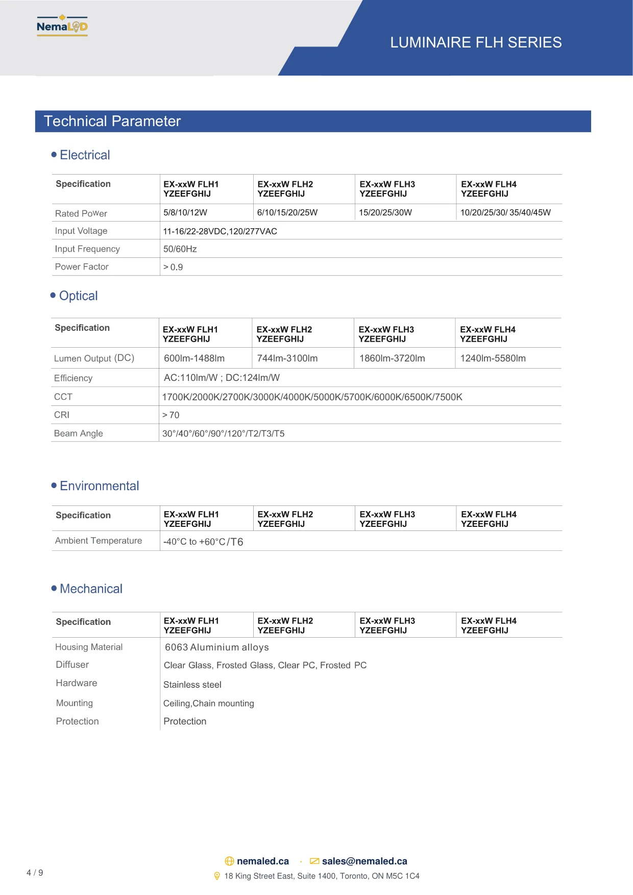 EX-FLH Linear spec sheet, page 4 of 9