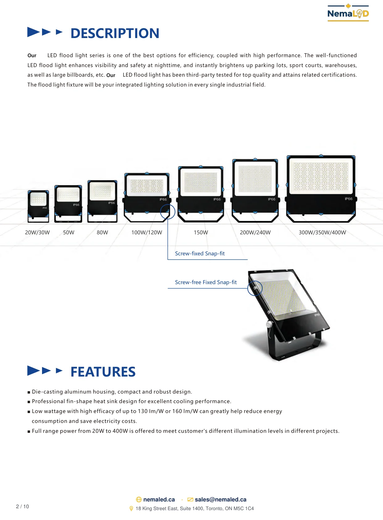 FL-D Industrial Flood Light spec sheet, page 2 of 10