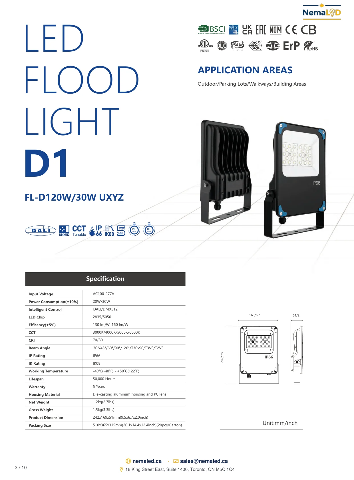 FL-D Industrial Flood Light spec sheet, page 3 of 10