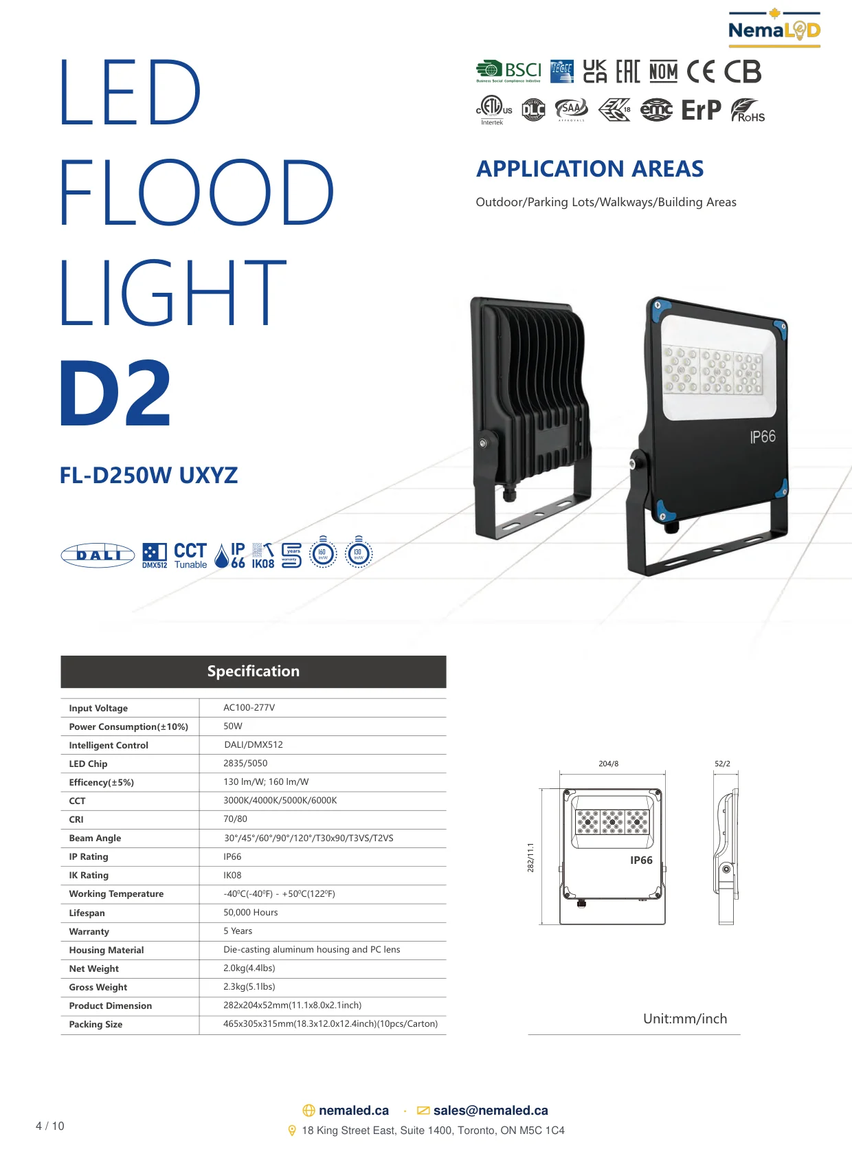 FL-D Industrial Flood Light spec sheet, page 4 of 10