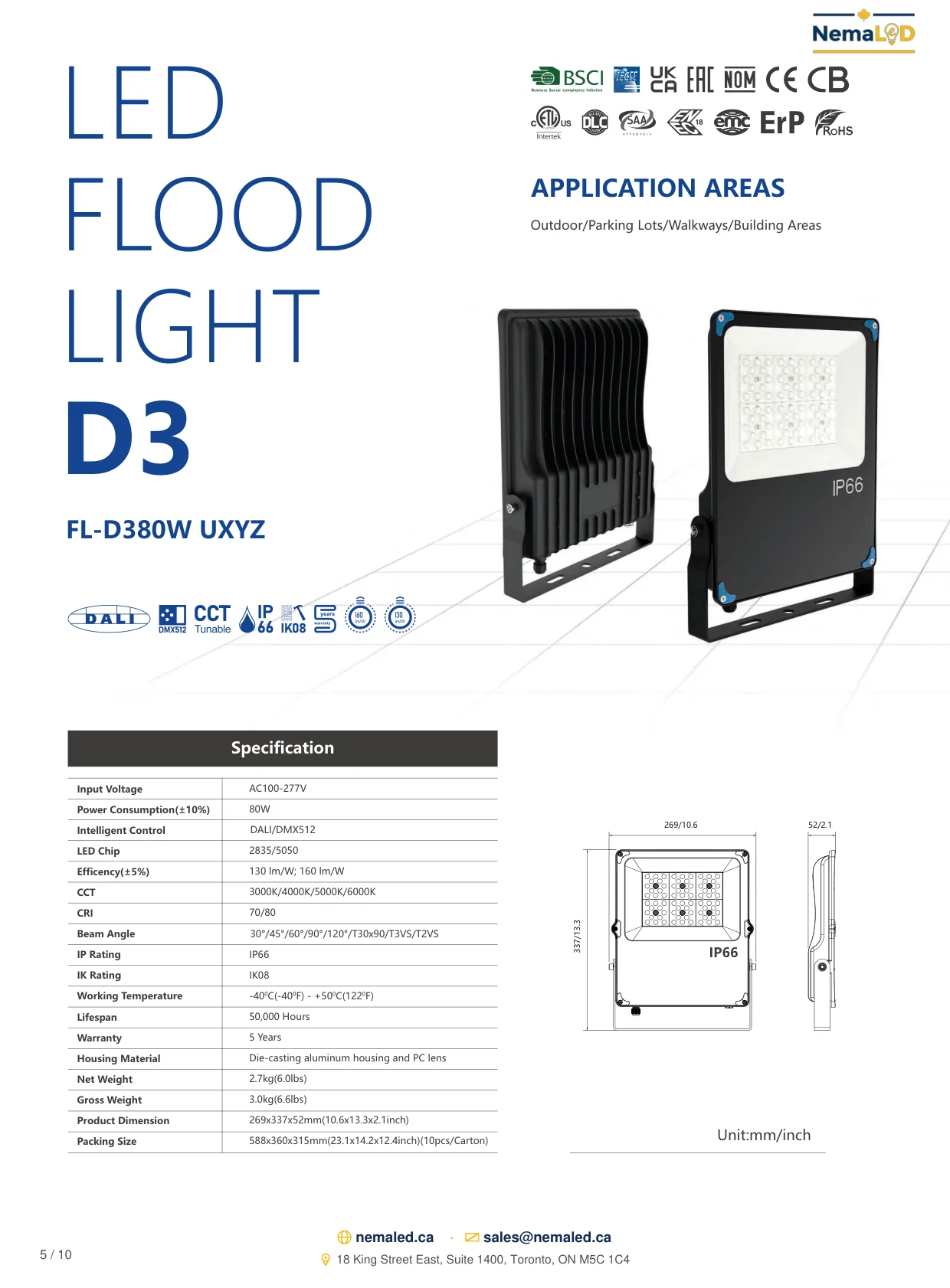 FL-D Industrial Flood Light spec sheet, page 5 of 10