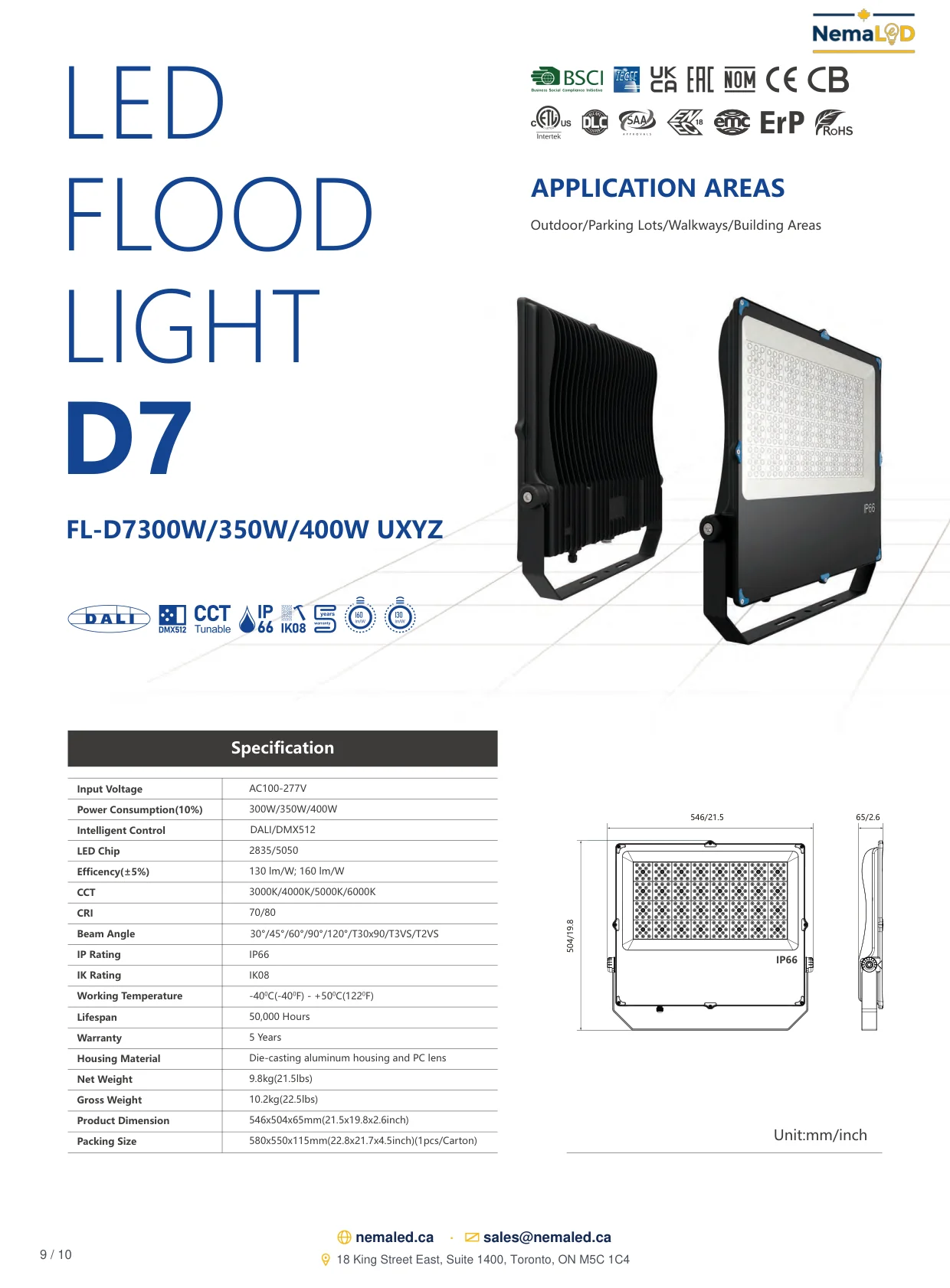 FL-D Industrial Flood Light spec sheet, page 9 of 10