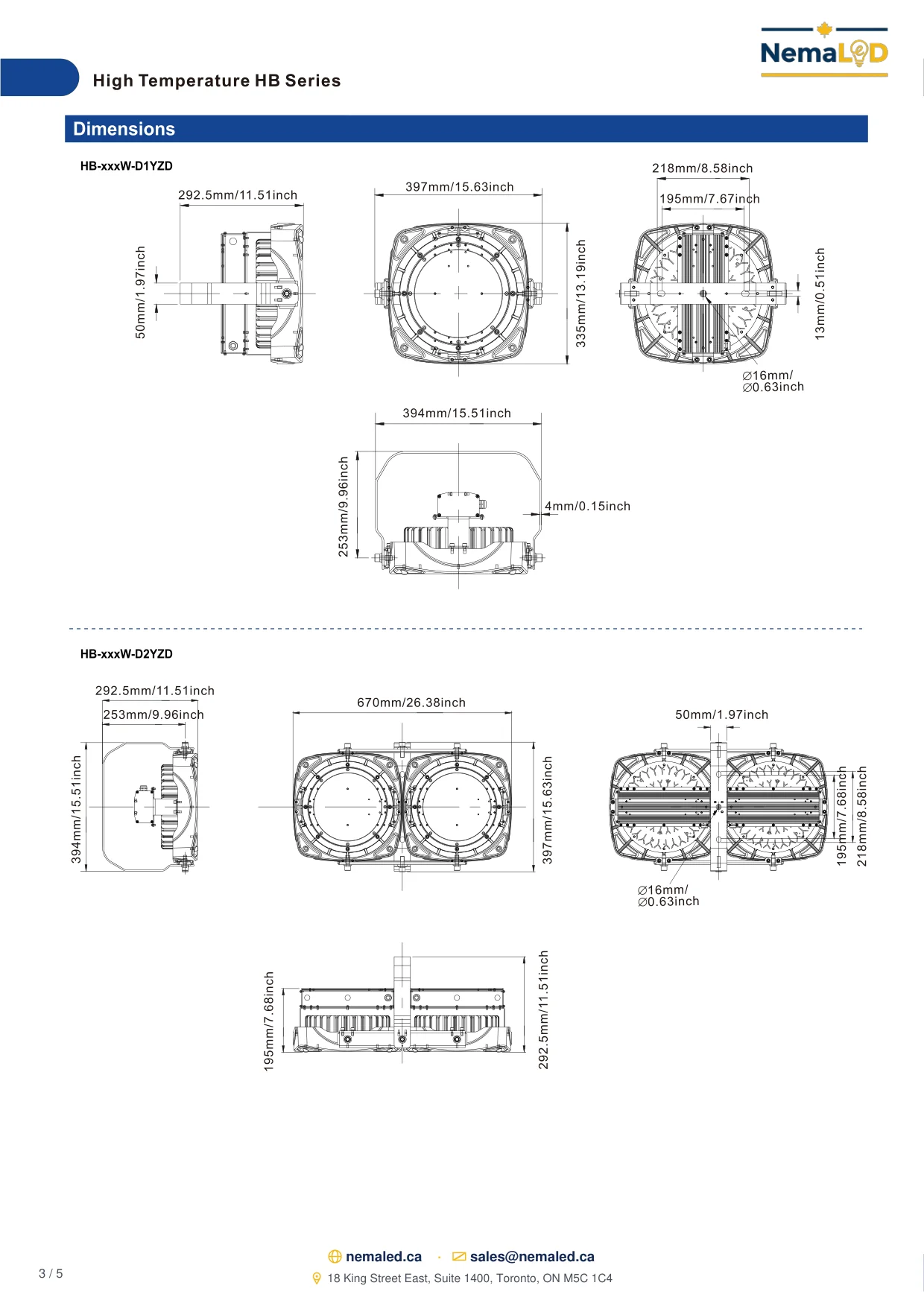 HB-D High-Temperature High Bay spec sheet, page 3 of 5