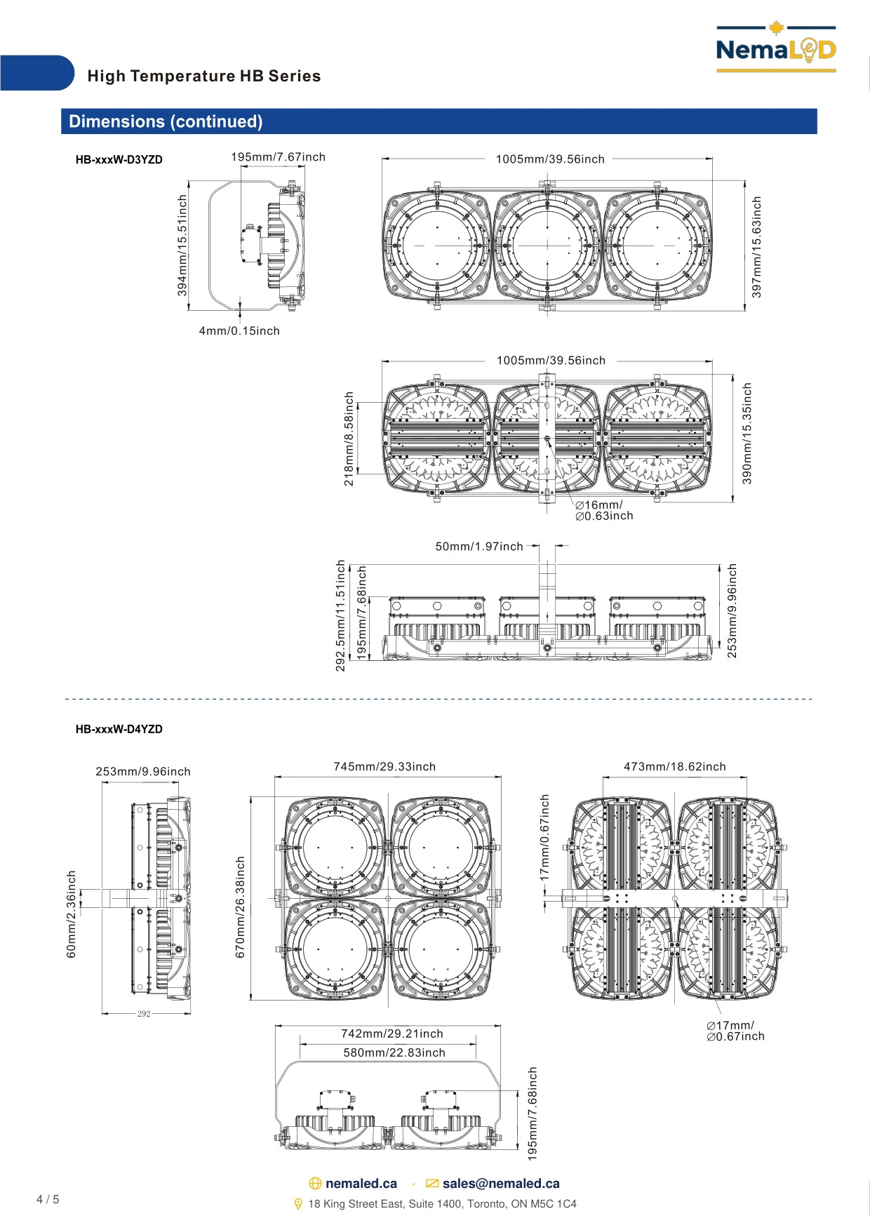 HB-D High-Temperature High Bay spec sheet, page 4 of 5