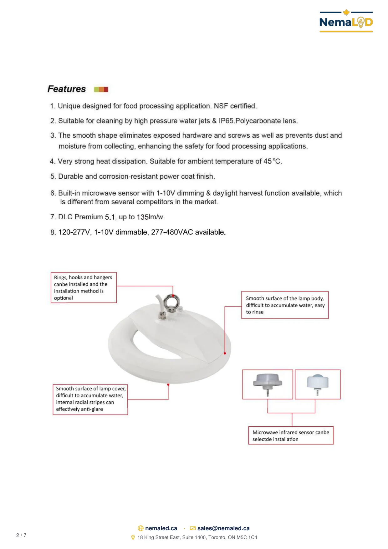 SWD IP69K Wash-Down High Bay spec sheet, page 2 of 7