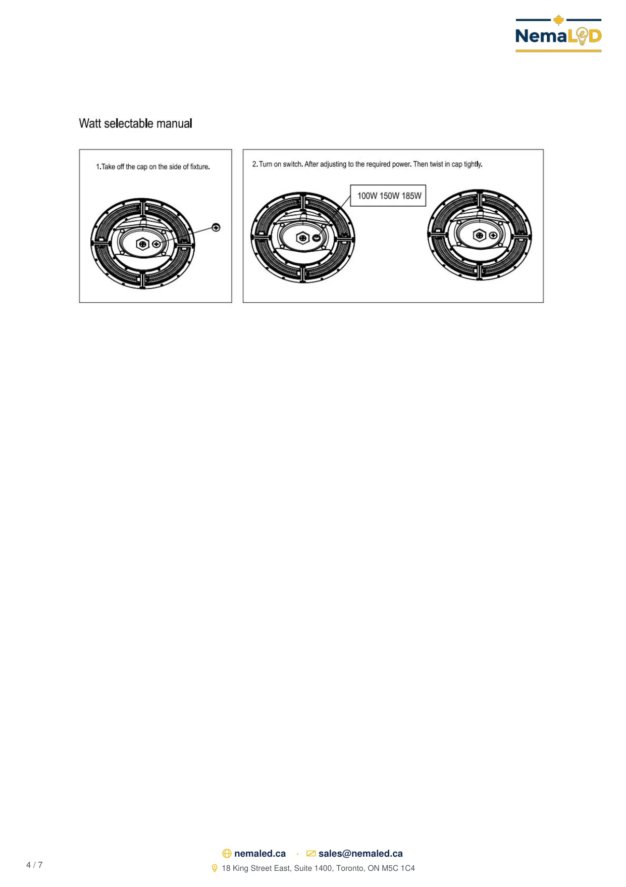 SWD IP69K Wash-Down High Bay spec sheet, page 4 of 7