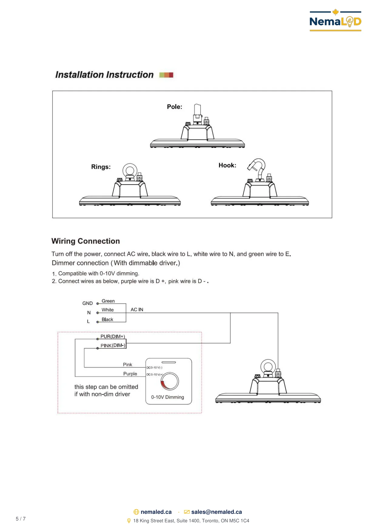 SWD IP69K Wash-Down High Bay spec sheet, page 5 of 7