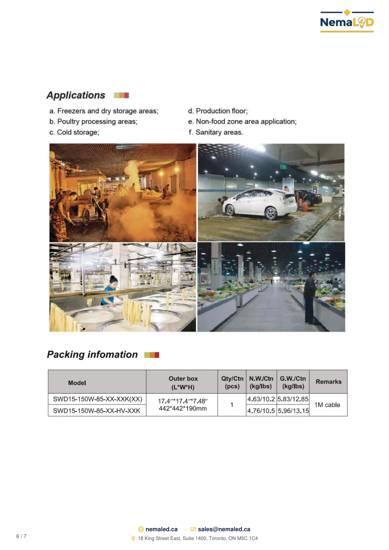 SWD IP69K Wash-Down High Bay spec sheet, page 6 of 7