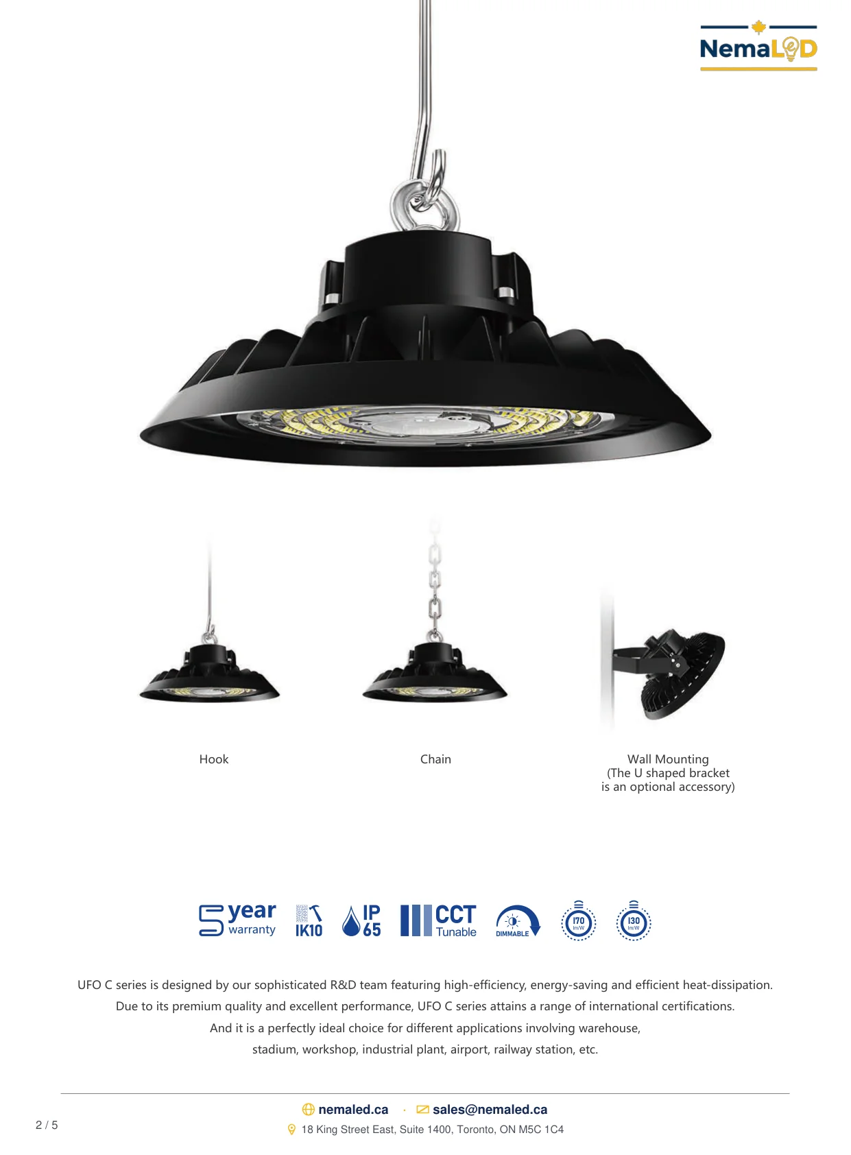 Industrial Heavy Duty UFO spec sheet, page 2 of 5