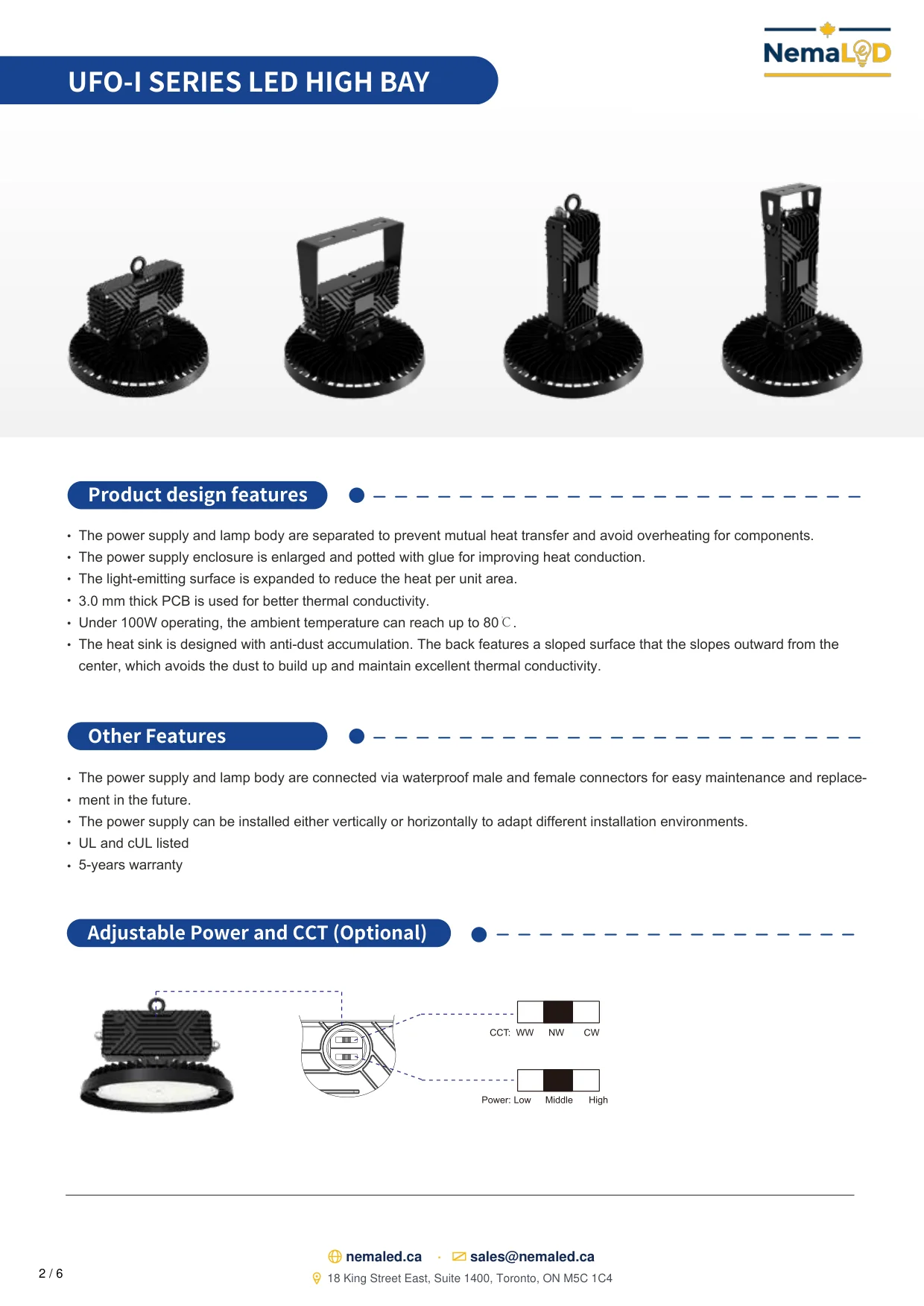 UFO-I LED High Bay spec sheet, page 2 of 6