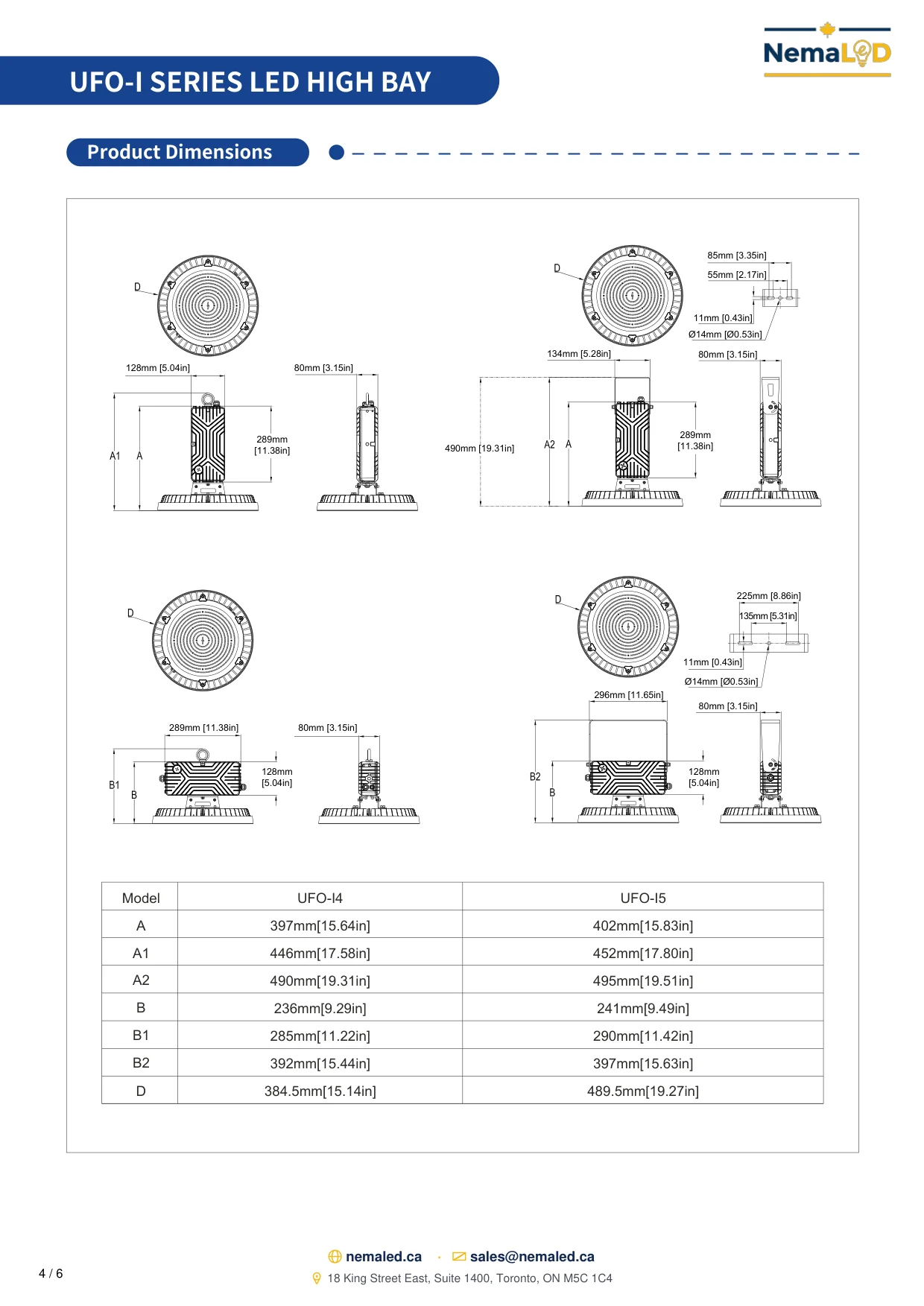 UFO-I LED High Bay spec sheet, page 4 of 6